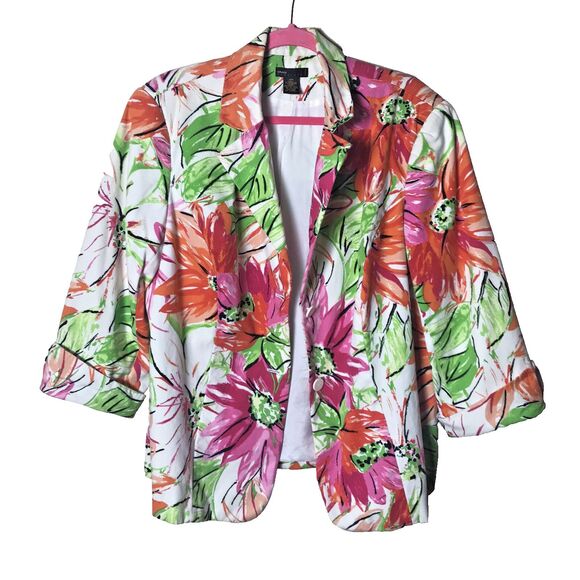 Grace Elements Woman's Multicolor Floral Cotton Blend Blazer Size 18W - Picture 1 of 8
